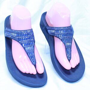 FitFlop Size 9 Navy Blue INCASTONE Wedge Comfort Toe Post Thong Sandals